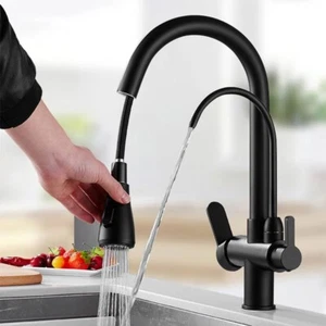 Black Kitchen Faucet 2 Handle with Pull Out Sprayer 3 in 1 Water Filter Purifier - Picture 1 of 10