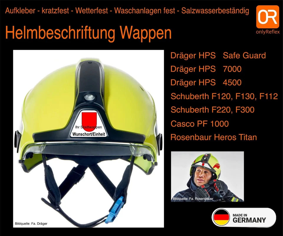 Helmaufkleber mit Wappen/Logo, Dräger, Schuberth, Casco, Rosenbaur, reflektieren
