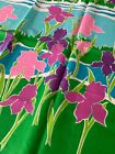 Vintage 1980s Purple & Pink IRIS Fabric Flowers Print Green & Turquoise 2 Panels
