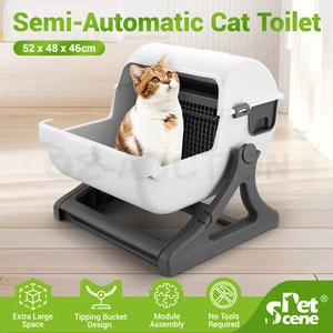 Cat Kitty Litter Box Tray Large Hooded Semi Automatic Toilet Pet Furniture House - Picture 1 of 12