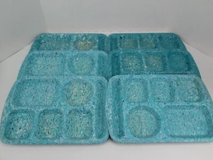 Lot of 6 Carlisle Lunch Trays 6-Compartment Green Blue White Speckled Confetti L - Picture 1 of 9