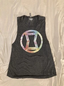 Marvel Women’s MEDIUM Black Widow tie Dye Symbol Print On Gray Tank Top T-Shirt - Picture 1 of 12