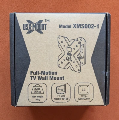 Full Motion TV Wall Mount - US X-Mount model XMS002-1 for TV up to 22lbs, 10-26" - Image 1 of 3