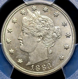 1883 "NO CENTS" LIBERTY "V" NICKEL PCGS MS 64 LUSTROUS AND LOVELY BRUSHED NICKEL - Picture 1 of 5