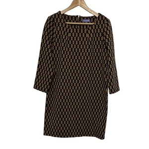 VIVIENNE TAM Geometric Print Long Sleeve Brown Black Knit Shift Dress Size 12 - Picture 1 of 7