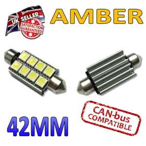 2 x 42 mm Canbus Ambra LED Targa Numero Interno 42mm Festone 264 8 Lampadine SMD - Foto 1 di 1