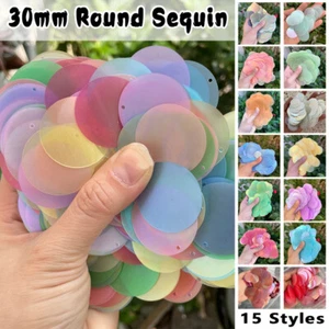 50g 30mm Colorful Large Sequins with Hole PET Round Sequin Sewing Craft DIY - Picture 1 of 25