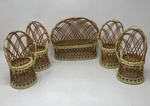 Vintage Doll Wicker Rattan Peacock 7” Chairs / Sofa Set Of 5 - Picture 1 of 2