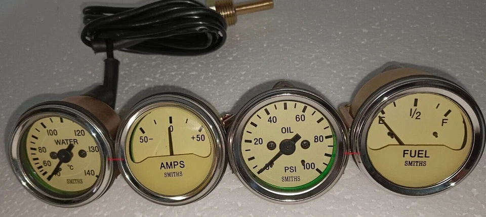 Smiths 52 mm 2 1/16" Gauges Kit - Water Temp + Oil + Fuel + Amp Yellow - Image 1 of 3
