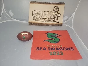 Seattle Sea Dragons Memorabilia kleines Handtuch 9,5"x9,5" & kleines Schaumstoff Fußball 3,5" - Bild 1 von 8