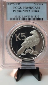 PAPUA NEW GUINEA - RARE SILVER PROOF 5 KINA 1975 YEAR KM#7a EAGLE - Picture 1 of 4
