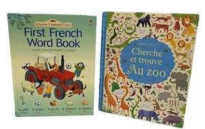 Usborne Lot of 2 Books Farmyard Tales 1st French Words; Cherche et trouve Au Zoo - Picture 1 of 14