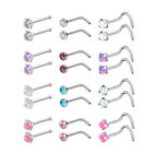 24pcs Stainless Steel Cz Nose Ring Studs 20g L Shaped Bone Pin Piercing Jewelry