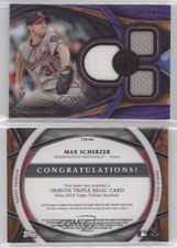 2018 Topps Tribute Tribute Triple Relics Purple /50 Max Scherzer #TTR-MS