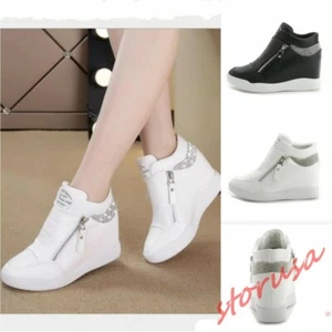 Mocassini donna plateau piatto zeppa nascosta sneakers slip on strass zip scarpe - Foto 1 di 13