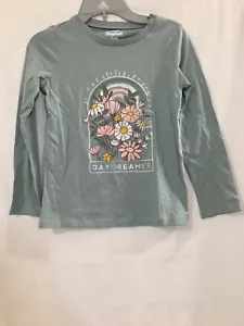 NWT Oshkosh Floral Flowers Tee Shirt Top Girls Long Sleeve Teal sizes 7,8,10 - Picture 1 of 3