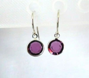  Amethyst Crystal February Birthstone Sterling Earrings made w 8mm Swarovski   - Picture 1 of 8
