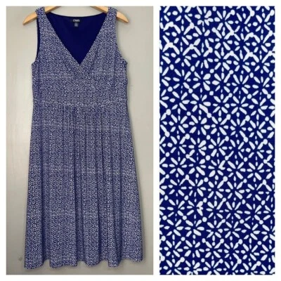 Chaps Dress Size Large Navy White Surplice V-Neck Sleeveless Preppy Stretch - Image 1 of 4