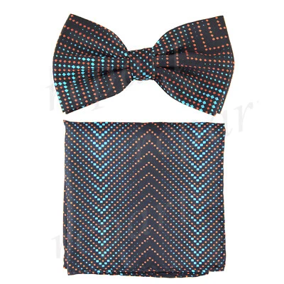 Conjunto de pajarita y pañuelo preatado para hombre espiga negro naranja azul boda formal Foto 1 de 4