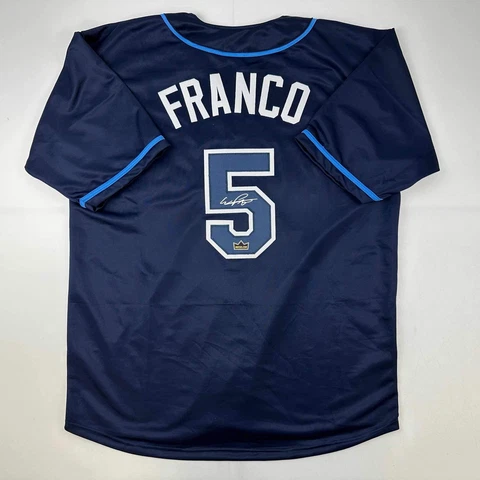 Facsimile Autographed Wander Franco Tampa Bay Navy Blue Reprint Jersey Men's XL Cover