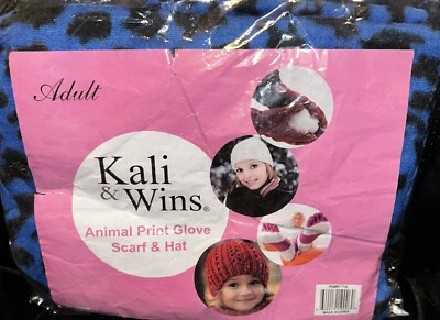 Conjunto de bufanda, guantes y gorro con estampado animal Kali & Wins de invierno, azul, talla única Foto 1 de 2