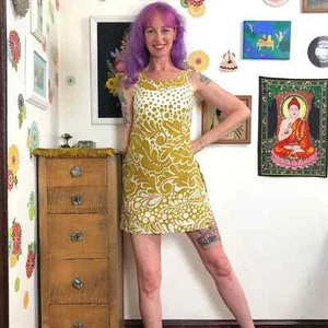 Vintage Romper, 60s Loungees Romper with Hidden Shorts, Golden Yellow & Cream, S - Picture 1 of 10