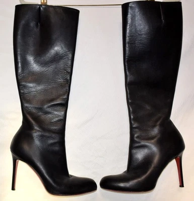 Christian Louboutin Black Leather Knee High Boots Stiletto 4" Heel-40.5, 9.5 - Image 1 of 4