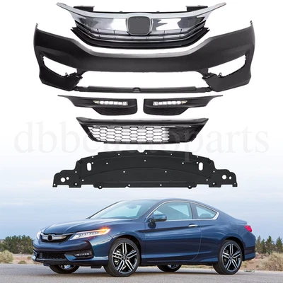 Front Bumper Cover Upper + Lower Grille Fog Lights For 2016 2017 Honda Accord Foto 1 de 4