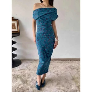 Langes ärmelloses Bleistiftkleid Damen 100 % echte Seide mehrfarbig Blumenmuster - Bild 1 von 12