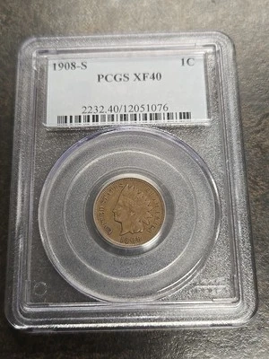 1908-S Indian Head Cent Penny 1C PCGS Graded XF 40 San Francisco - Image 1 of 4