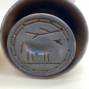 Antik FRÜH Holz HANDGESCHNITZT primitive BUTTER Form Druck KUH Stempel VOLKSKUNST - Bild 1 von 8