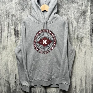 Hurley Men XL Grey Sweatshirt Hoodie Fleece Established 1999 Burgundy Excellent - Picture 1 of 6
