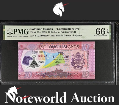 Solomon Islands COMM. 10 Dollars 2023 P 39a Polymer LOW No. 50 UNC PMG 66 EPQ - Image 1 of 4