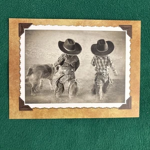 Leanin’ Tree Blank Greeting Card (2 Little Cowboys With Dog) - Picture 1 of 2