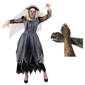 DAMAS OSCURIDAD NOVIA VESTIDO GUANTES ZOMBI HALLOWEEN DISFRAZ FANTASMA - Imagen 1 de 7