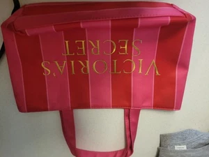 Victoria's Secret DARK RED PINK STRIPE TOTE. Limited Edition. - Picture 1 of 5