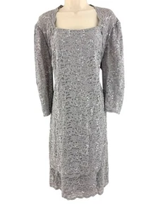 Alex Evenings Gray Sparkly Lace Sequin Dress Size 24W 3X Wedding Mother of Bride - Picture 1 of 7