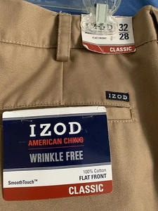 💫IZOD American Chino Classic Khakis 32x28 Smooth Touch Flat Front $59.50 - Picture 1 of 6