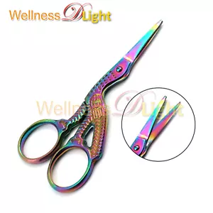 3.5 INCH Titanium / Multi Stork Embroidery Scissors Sewing Bird Shaped - Picture 1 of 3