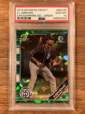 2019 Bowman Draft Sapphire CJ Abrams 1º refrator verde /50 #BDC85 PSA 10 gema - Imagem 1 de 2
