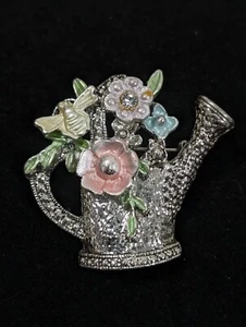 Premier Designs Pink Purple Blue Flower Bouquet Watering Can Brooch Pin - Picture 1 of 8