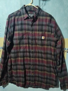 Carhartt Shirt Mens L Flannel Wine Plaid Check RelaxedFit Shacket Heavy Cotton - Picture 1 of 11