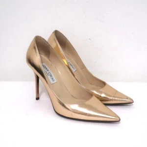 Jimmy Choo Abel Pumps Rose Gold Mirrored Leather Size 36.5 Pointed Toe Heels - Picture 1 of 11