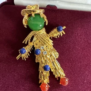 Vintage Jacqueline Bouvier Kennedy Vogelscheuche Brosche Anstecknadel mit Schmucksteinen - Bild 1 von 6