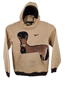 Champs Sports Rare VTG Hoodie Sweatshirt Reindeer Embroided Nike Medium Brown - Picture 1 of 13