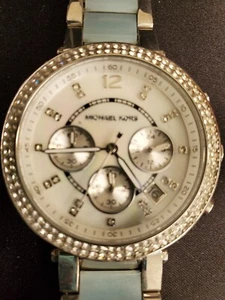Michael Kors NIB WOT Chronographic Parker Blue Crystals Watch MSRP $295 - Picture 1 of 12