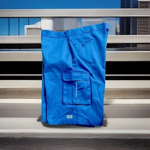 DICKIES CARGO POCKET WORK SHORTS FLAT FRONT SKY BLUE/w LGHT BLUE MENS SIZE 44x12 - Picture 1 of 7