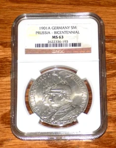 1901A GERMANY 5 MARKS 5M PRUSSIA 200 YEAR Bicentennial NGC MS 63 German UNC COIN - Picture 1 of 4