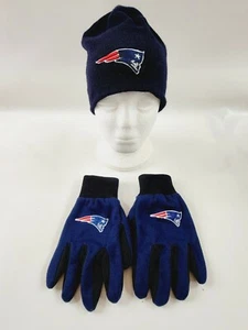 NFL New England Patriots Logo Knit Beanie Cap & Gripping Utility KnitCuff Gloves - Picture 1 of 8