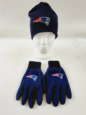 NFL New England Patriots Logo Knit Beanie Cap & Gripping Utility KnitCuff Gloves Cover